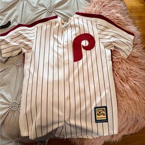 Majestic White and Maroon Striped Phillies Jersey